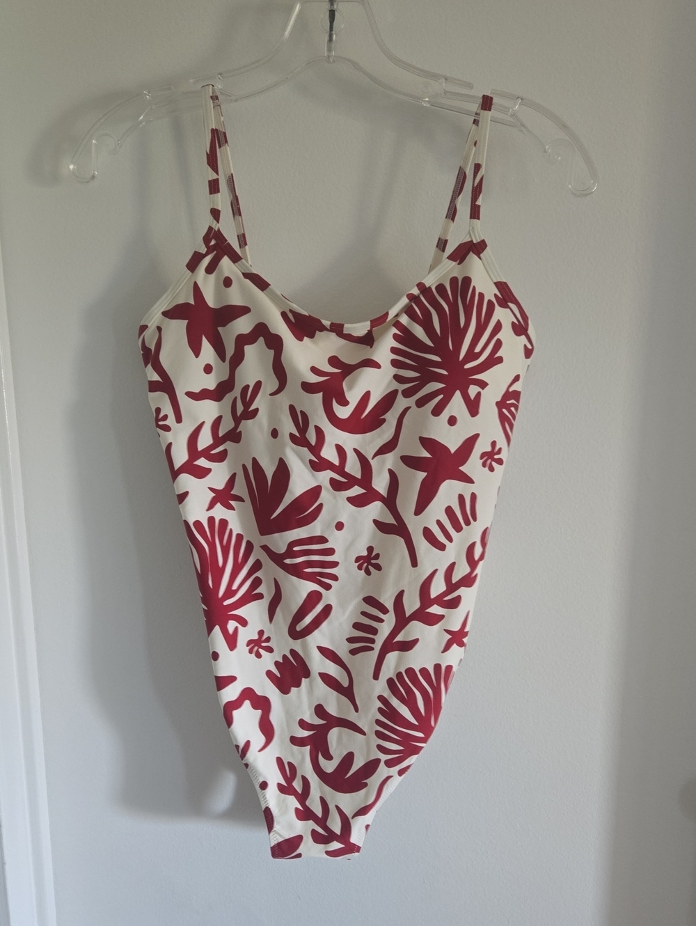 H&M White One-Piece Swimsuit with Red Coral Print